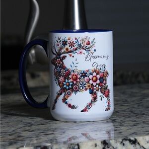 Custom Made Floral Deer Ceramic Mug (15 oz)
